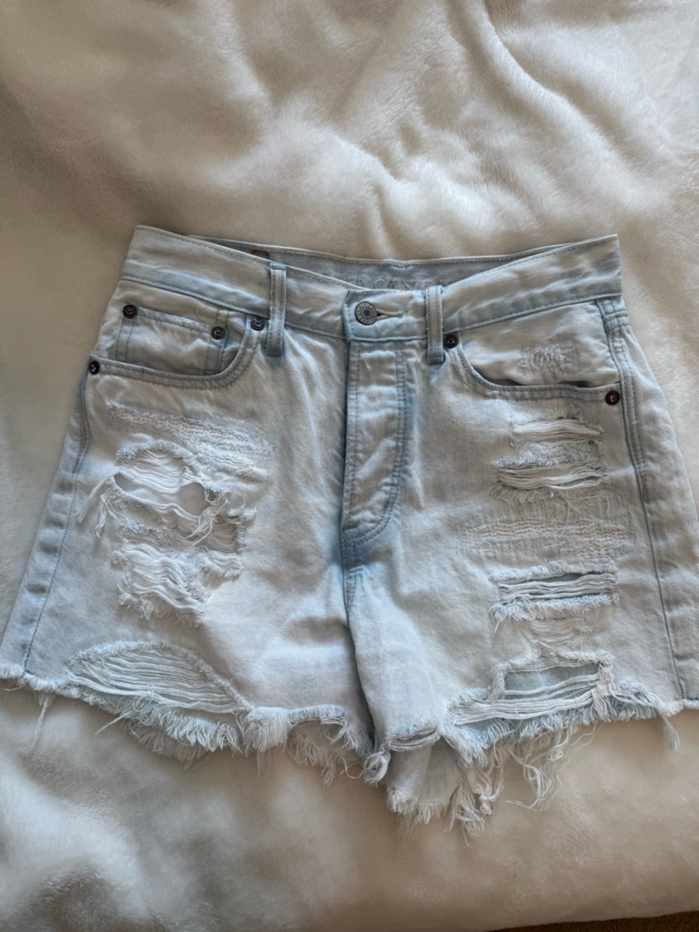 American Eagle Classic High-Rise Light Blue Distressed Denim Shorts